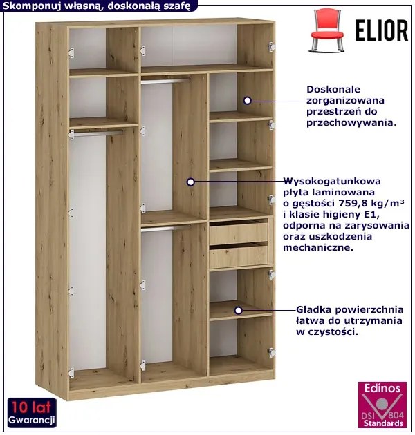 Korpus szafy z półkami i drążkami 150 cm - Jonix 12X