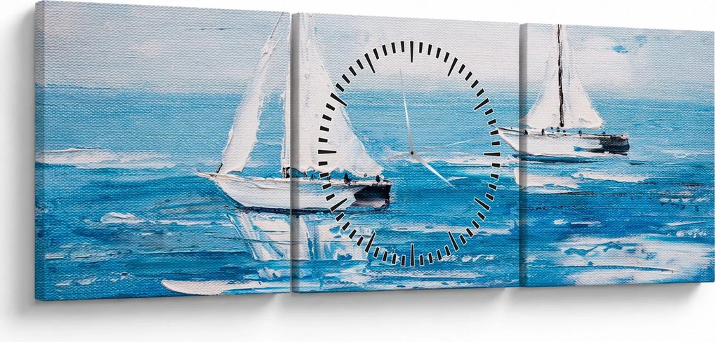 Obraz - Obraz jachtów na morzu (z zegarem) (90x30 cm)