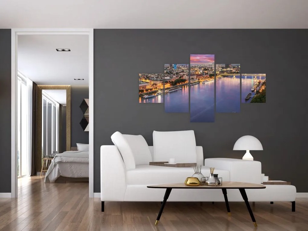 Obraz nocnego miasta Bratysławy z rzeką (125x70 cm)
