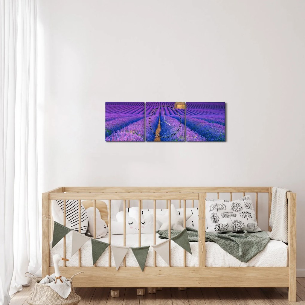Obraz - Lewndowe pole (z zegarem) (90x30 cm)