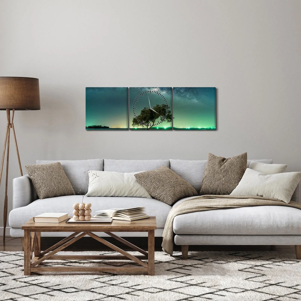 Obraz nocnego nieba (z zegarem) (90x30 cm)
