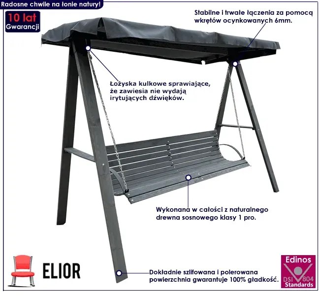 Huśtawka ogrodowa z daszkiem szara T8-P07