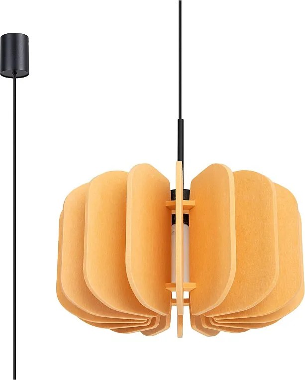 Lampa wisząca nowoczesny Mula, filc/stal - 1 źródło - L.45 x H.146 cm - żółty/czarny