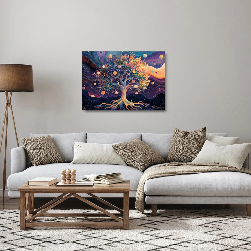 Obraz na szkle – Fioletowe drzewo pełne energii (70x50 cm)