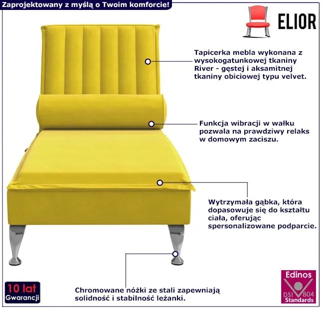 Żółty nowoczesny szezlong z opcją masażu - Beluso 3X