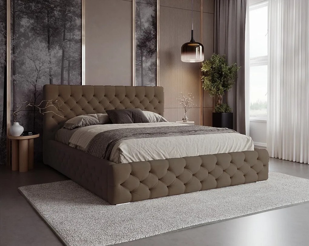 BESILIO Łóżko pikowane 160x200 Chester - łóżko z pojemnikiem chesterfiled - Brązowy