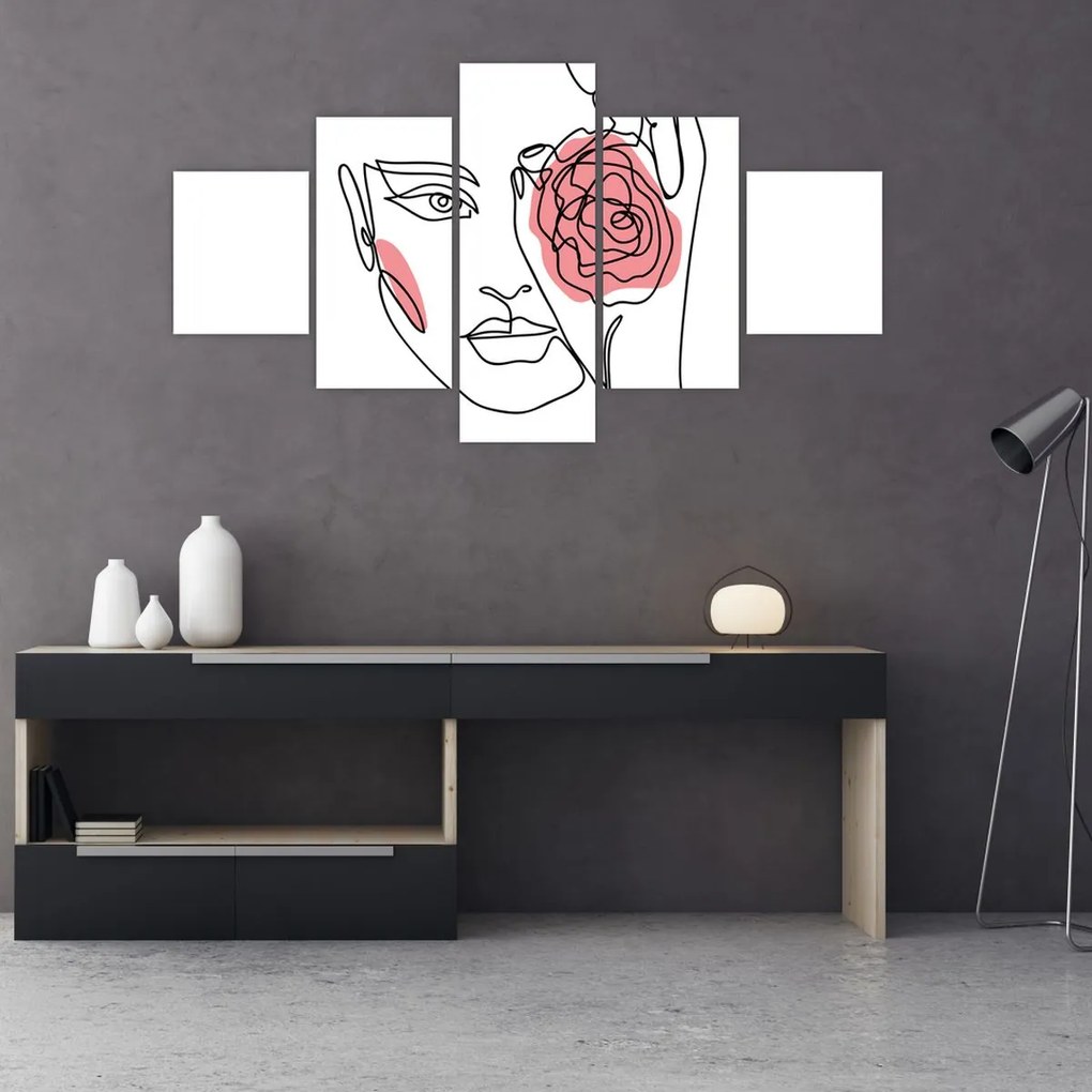 Obraz - Line art twarz z różą (125x70 cm)