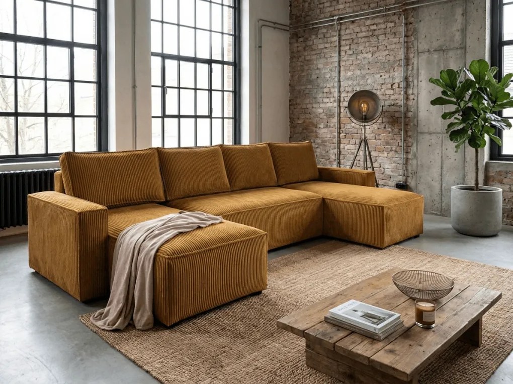 Narożnik w kształcie U SMART COSARO 295x140 cm, musztardowy