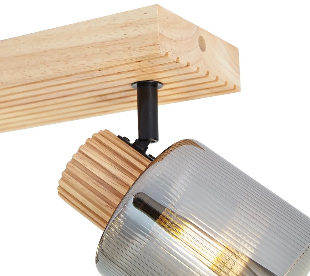 Nowoczesny reflektor drewniany z przydymionym szkłem, 3-punktowy, obrotowy i przechylny - Gracy Nowoczesny Oswietlenie wewnetrzne