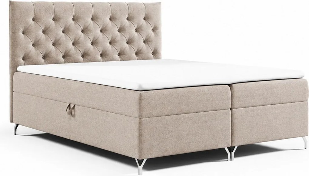 Łóżko kontynentalne GracePLUS-160x200cm z pojemnikami na pościel|Topper|Dwuosobowe|Tapicerowane|Glamour|Vintage|srebrne nogi 12cm-Cappuccino