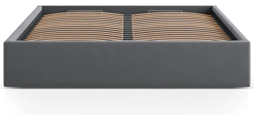 Szare tapicerowane łóżko dwuosobowe ze schowkiem/bez zagłówka ze stelażem 200x200 cm Susan – Micadoni