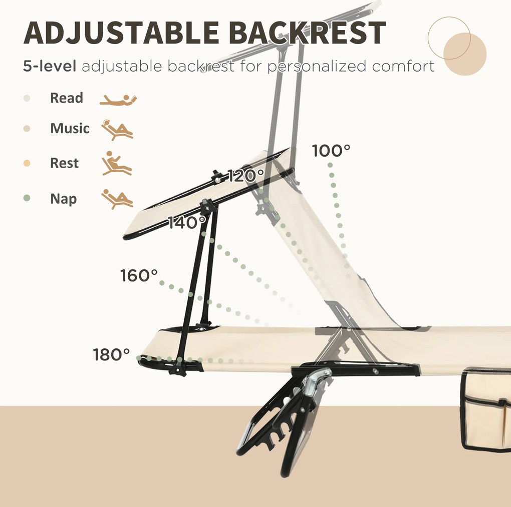 Outsunny Zestaw 2 leżaków składanych z daszkiem przeciwsłonecznym, 5-stopniowa regulacja oparcia, brązowe | Aosom PL