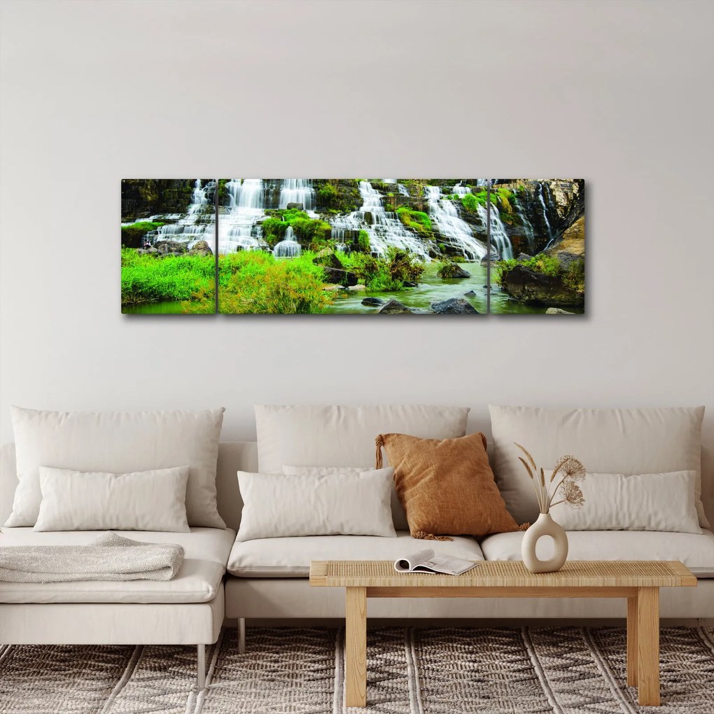 Obraz - wodospady z zielenią (170x50 cm)