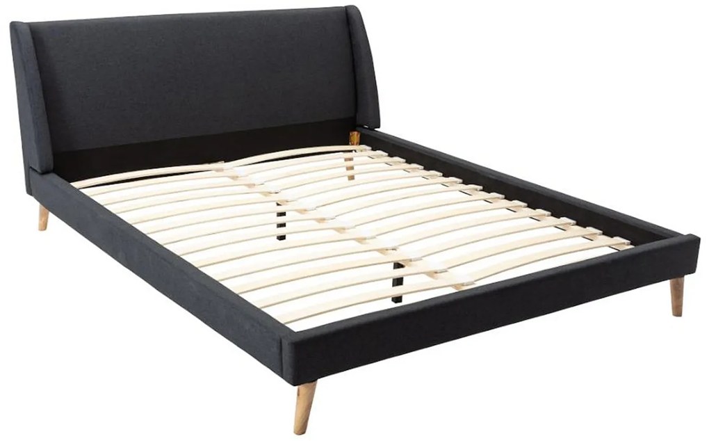 Łóżko w skandynawskim stylu – 160 × 200 cm – tkanina – kolor antracytowy – BENEDICTE