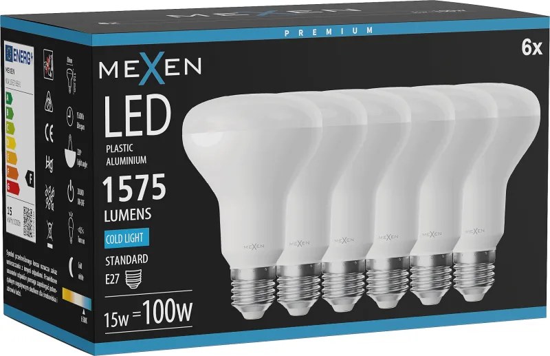 Mexen Nova 6x żarówka LED E27, R80, 15W, Zimna - 6500K, 1575 lm - L105-E27-1565-01x06