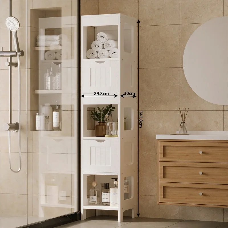 Szafka łazienkowa słupek szuflady biała wysoka półka nowoczesna loft 142 cm