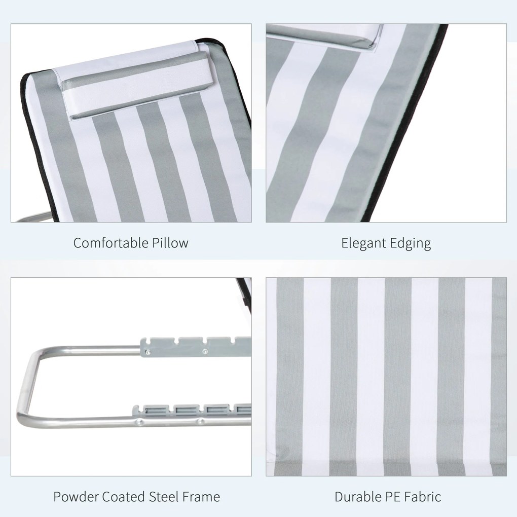 Outsunny Leżak składany ogrodowy z poduszką, 5-stopniowe oparcie, torba transportowa, jasnoszary | Aosom PL