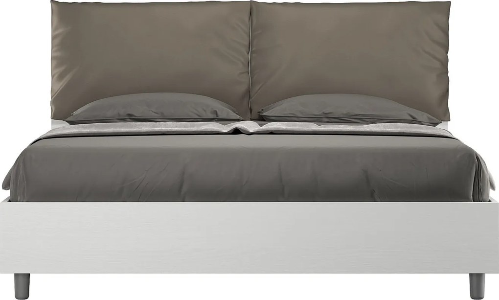 Łóżko wyposażone w stelaż z listwami 160x200 Frassino biała poduszkami sztucznej skóry cappuccino Egos Antea