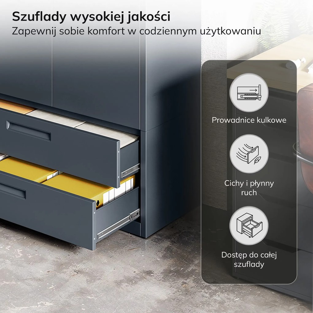 Szafa modułowa metalowa wielofunkcyjna na cokole antracytowa MEGAN 1600 x 900 x 400 mm