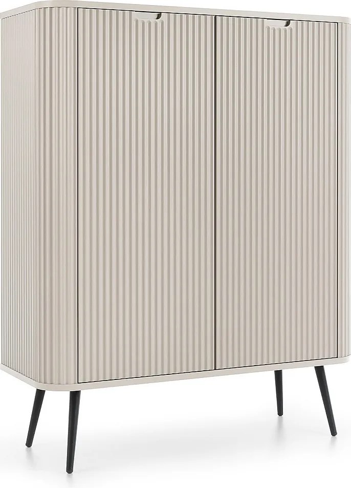 Wysoka komoda ZOVA z 6 półkami, dekoracyjnymi rowkami i metalowymi nogami, czarna, 103/129/39cm, do samodzielnego montażu