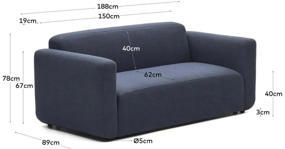 Ciemnoniebieska sofa 188 cm Neom – Kave Home