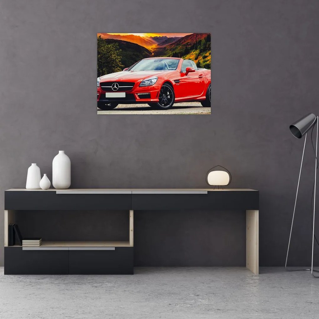 Obraz na szkle - czerwony Mercedes (70x50 cm)