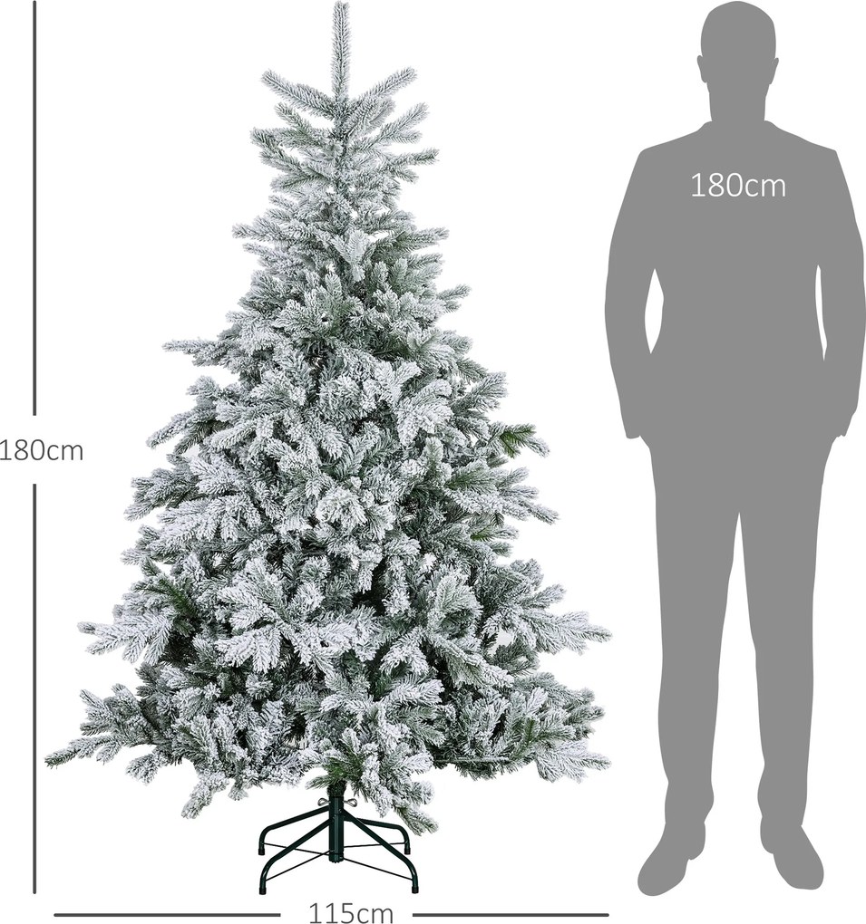 HOMCOM Choinka 180 cm, ze sztucznym śniegiem, odporna na ogień, szybki montaż i demontaż, metalowa podstawa