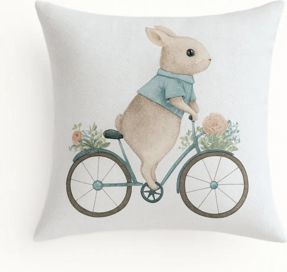 Poszewka dekoracyjna Wielkanocny zając na rowerze 45x45 cm