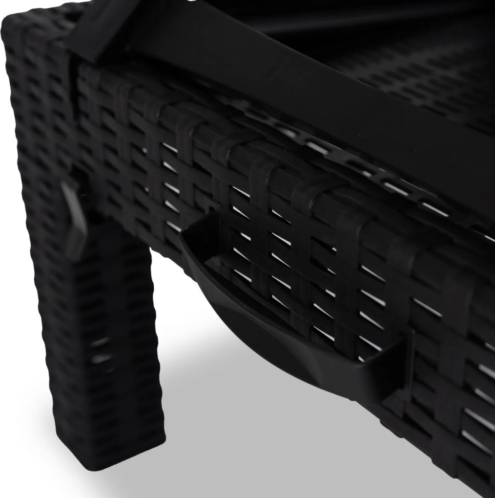 Regulowany leżak ogrodowy składany Luizjana, technorattan z poduszką, czarny/szary