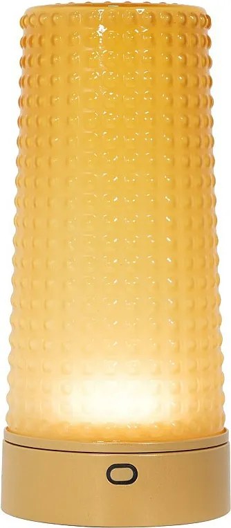 Zafferano Soffio – akumulatorowa lampa stołowa LED IP65, dotykowy ściemniacz, bezprzewodowa, 10 h pracy, matowe złoto i bursztynowe szkło