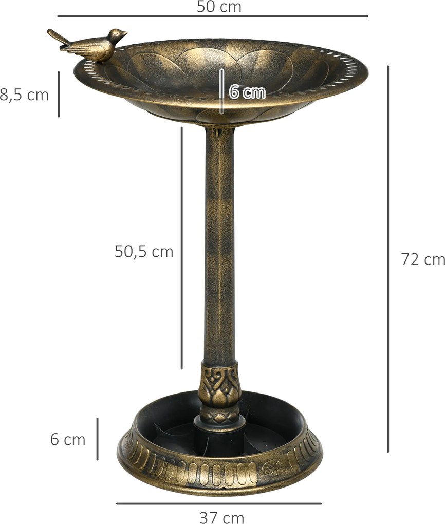 Outsunny Kąpiel dla Ptaków z Figurką, Wzór Kwiatowy, 2 Baseny, Tworzywo Sztuczne, Antyczny Wygląd, 50B x 72H cm, Brąz