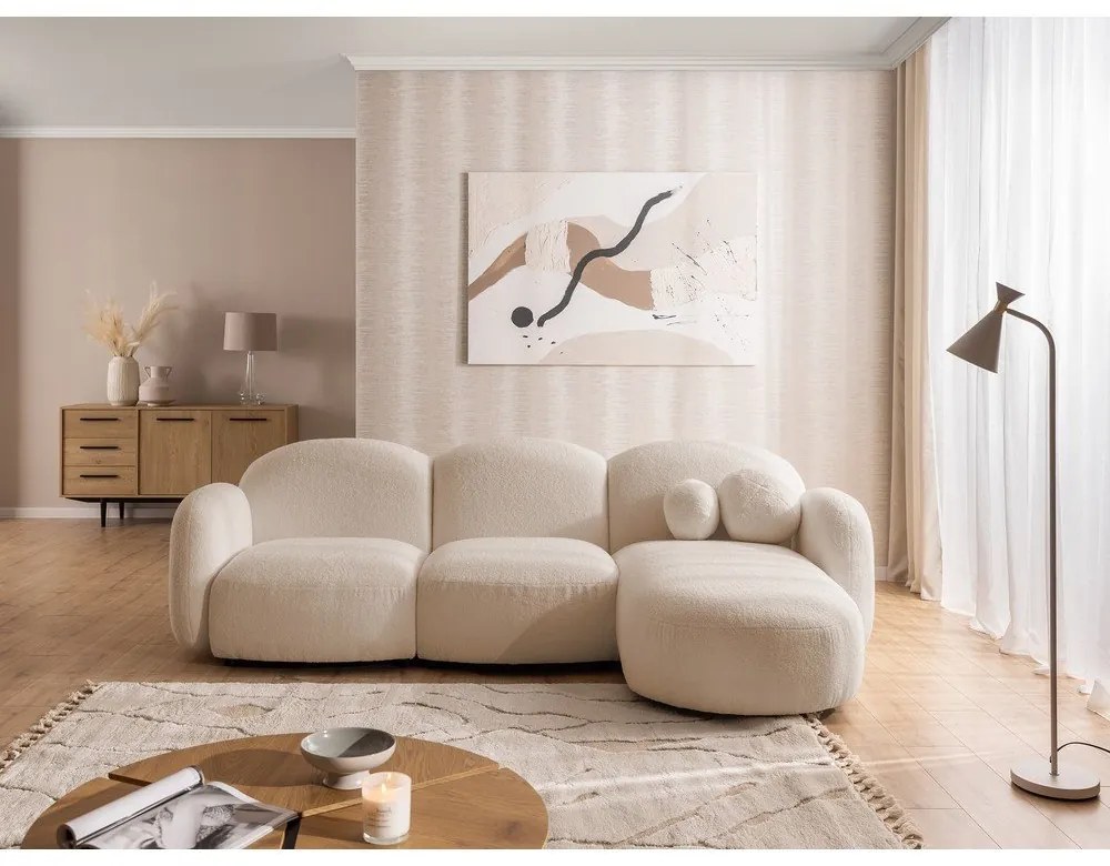 Jasnobrązowy narożnik z materiału bouclé (prawostronny/z szezlongiem) Orbit – Ropez