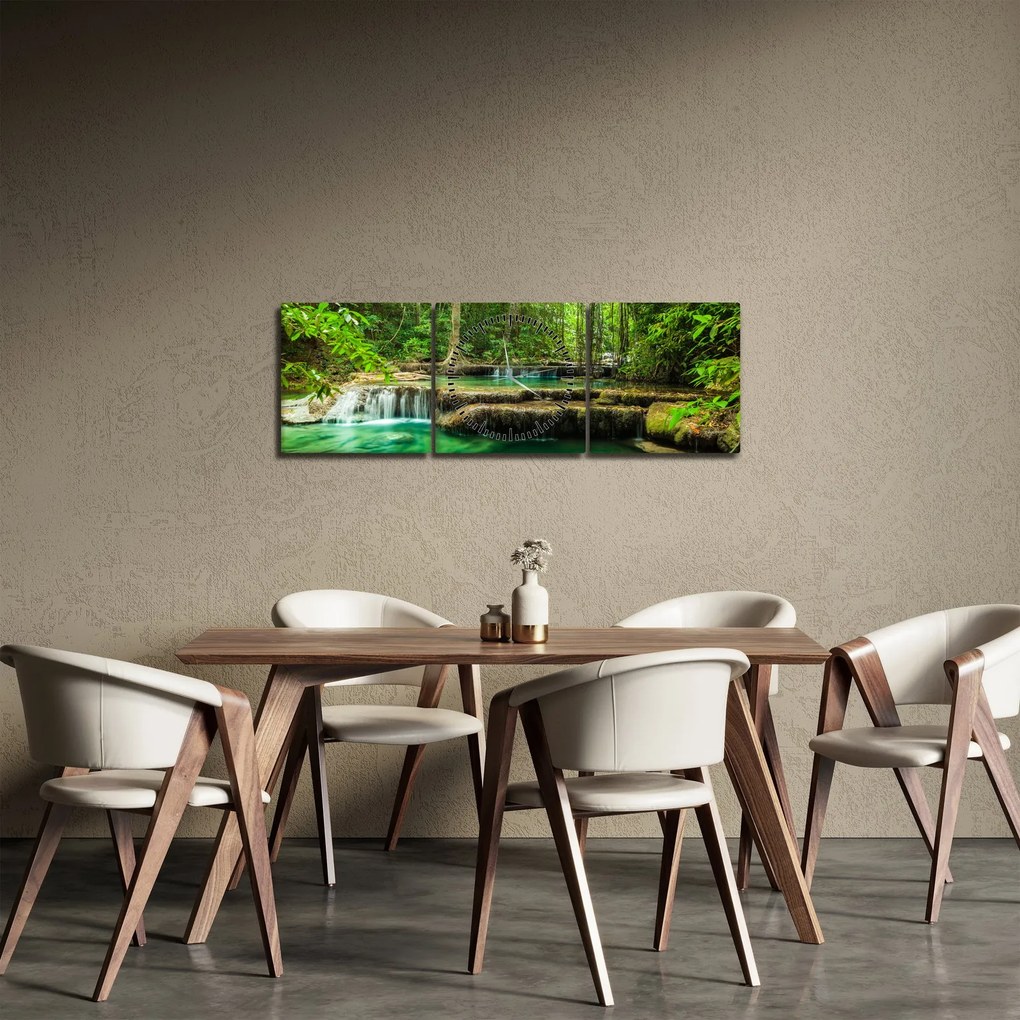 Obraz - Zielony wodospad (z zegarem) (90x30 cm)