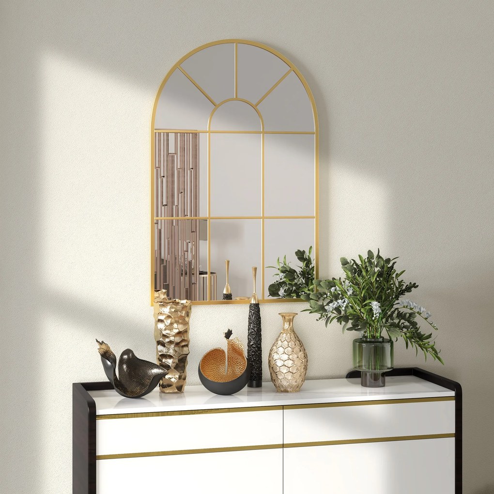 HOMCOM Lustro Ścienne, Projekt Okna, Lustro Korytarzowe, Metalowa Rama, 91 x 60 cm, Złote
