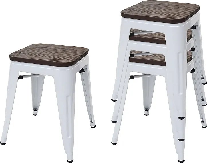 Taboret MCW-A73 (zestaw 4 sztuk) Drewniane siedzisko,  biały