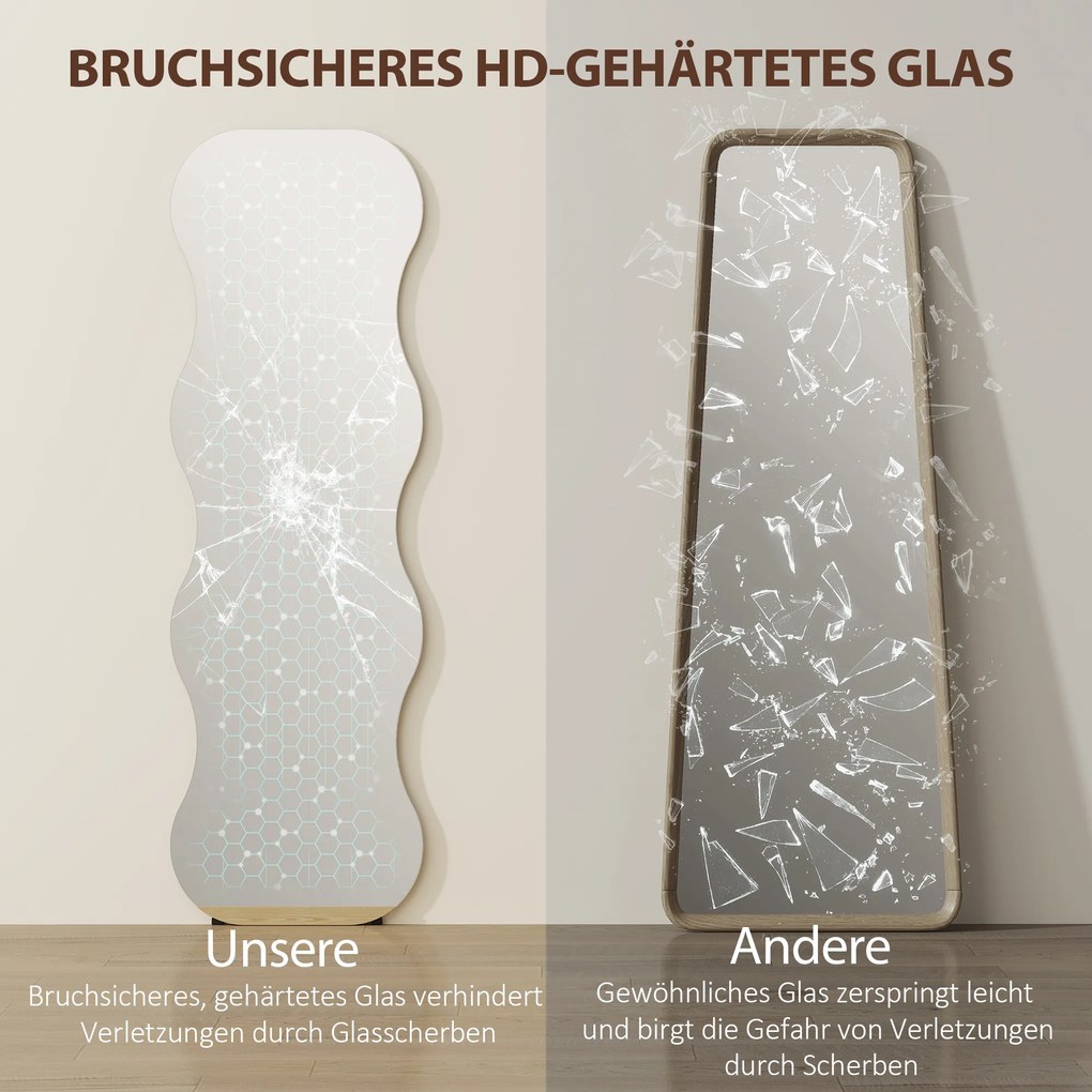 HOMCOM Lustro w całości bez ramy, z podstawą drewnianą, elastyczne umiejscowienie, w kształcie falisty, Czarny