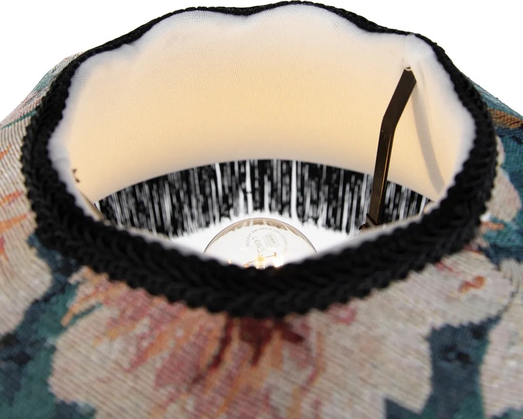 Lampa podłogowa czarna z kwiatowym abażurem i białym wnętrzem 45 cm - Classico