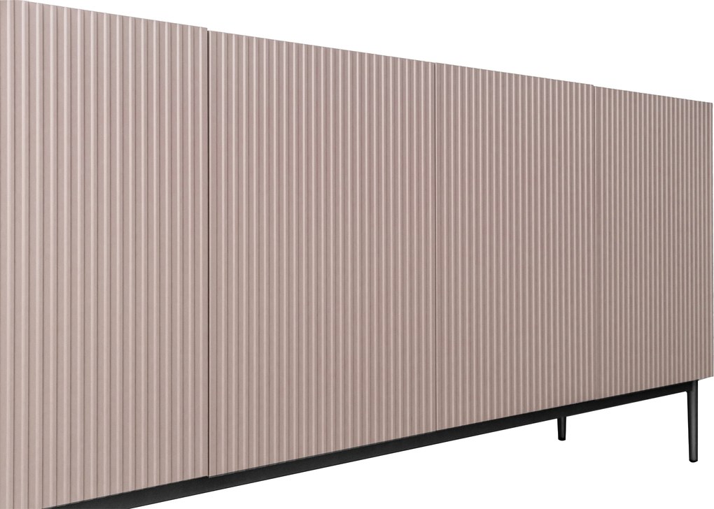 Komoda Nicole 200 cm czterodrzwiowa z ryflowanym frontem - antyczny róż / czarne nóżki - Limitowana oferta
