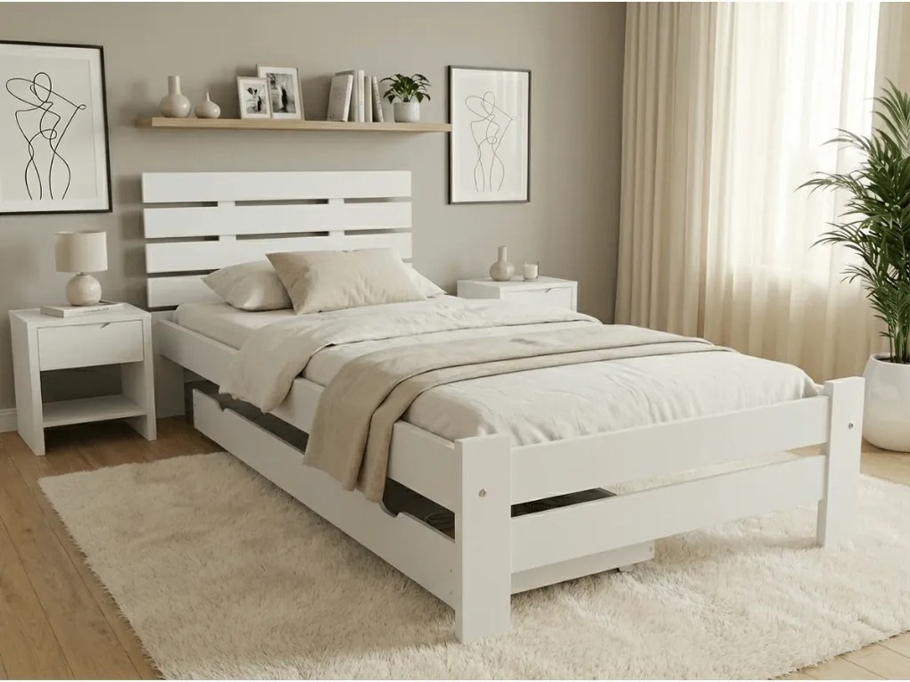 Łóżko PARIS podwyższone 90 x 200 cm, białe Stelaż: Ze stelażem listwowym rolowanym, Materac: Materac Deluxe 10 cm