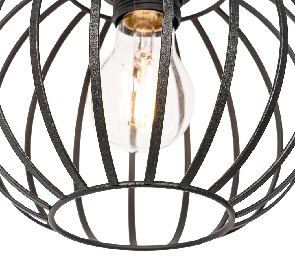 Rustykalna lampa wisząca czarna z drewnem 3-światłowa - Yura Rustykalny / Vintage Oswietlenie wewnetrzne
