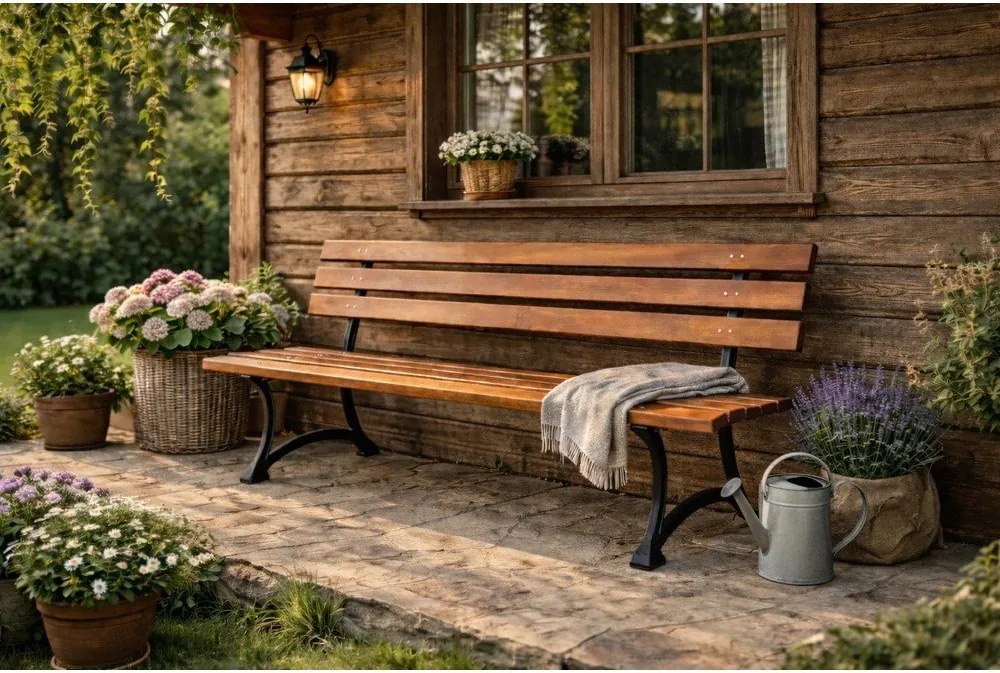 Drewniana ławka ogrodowa w naturalnym kolorze – Rojaplast