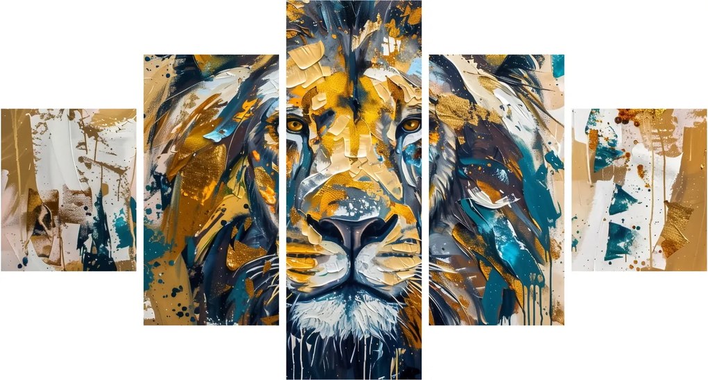 Obraz - Abstrakcyjny obraz olejny z lwem (125x70 cm)