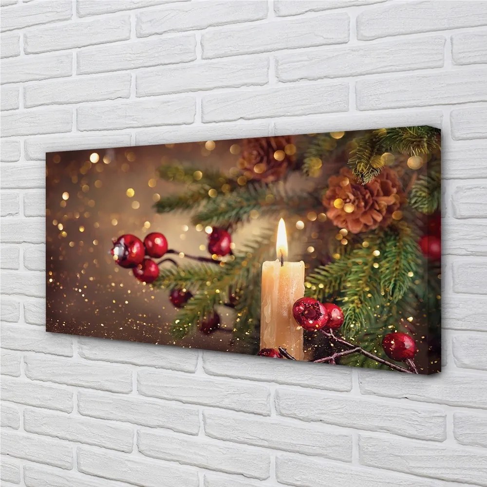 Obraz na płótnie Świeca, Gałązki, Bombki i Szyszki