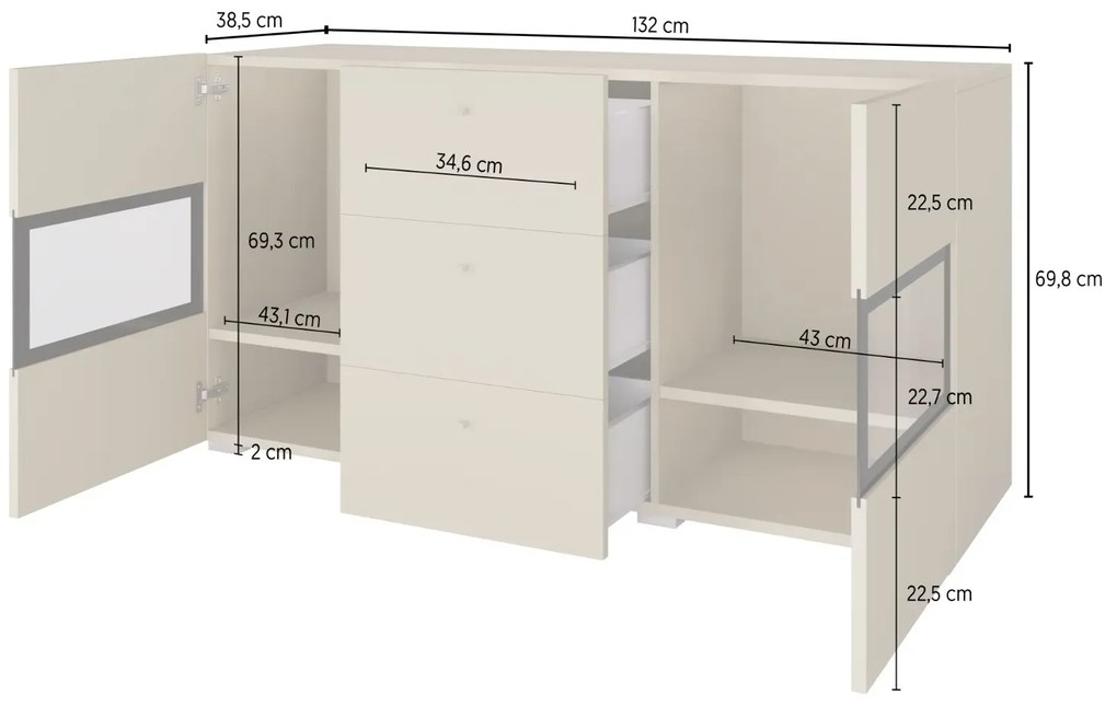 Komoda BAROS 2D3S 132cm orzech/czarna HELVETIA