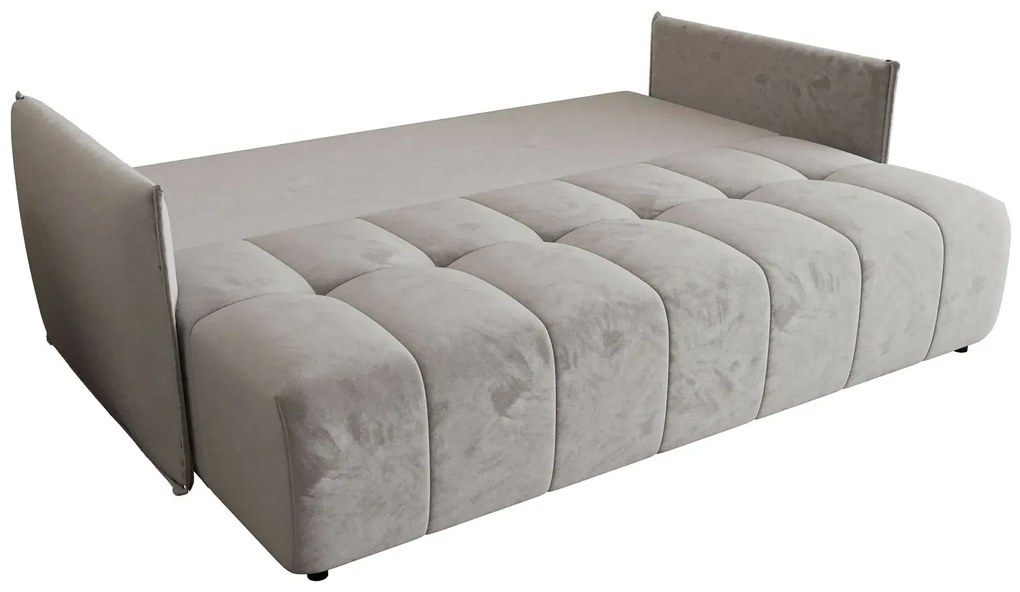 Jasnoszara welurowa sofa z pojemnikiem na pościel F2-A50