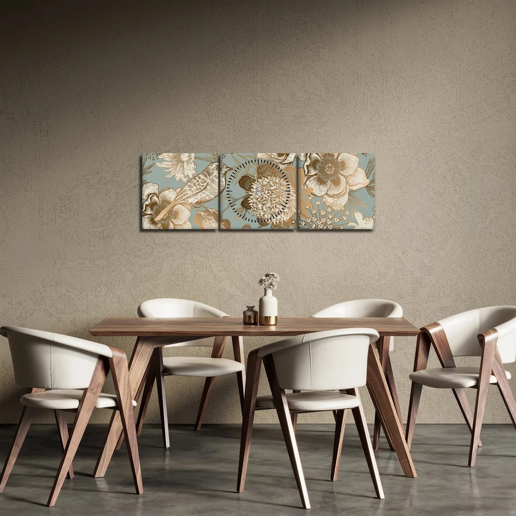 Obraz - Ogród z ptakiem (z zegarem) (90x30 cm)