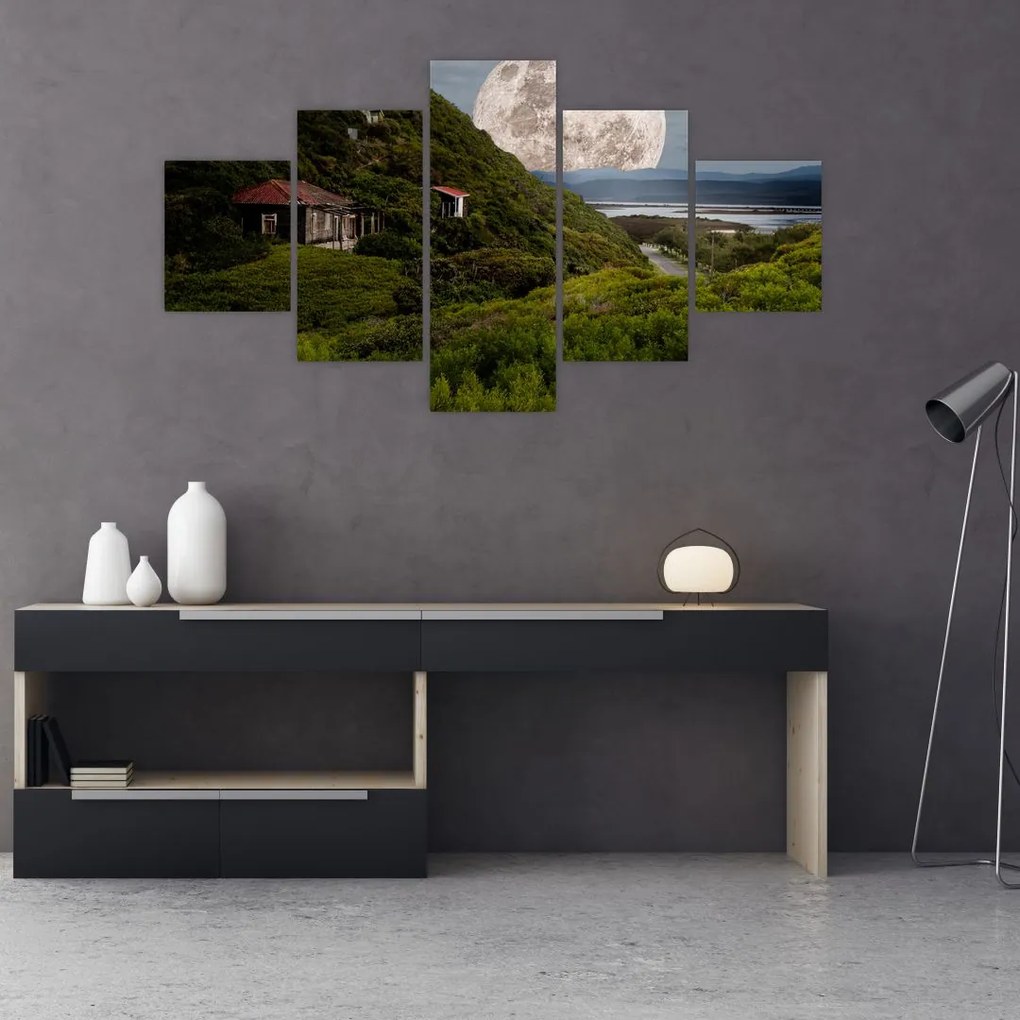 Obraz krajobrazu z księżycem (125x70 cm)