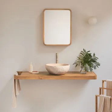 Zestaw Mebli Łazienkowych 130x45 Cm Wiszący Z Drewna Tekowego Neill Drewno Tekowe & Szczotkowane Złoto ↑30 Cm Z Zaworem Spustowym Bez Przelewu Orveta