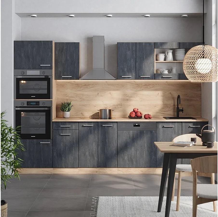 Aneks kuchenny czarny beton/złoty dąb 300x60x81.6 r-line