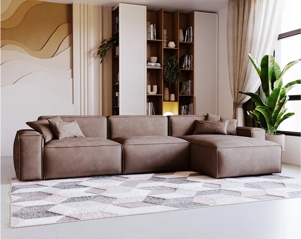 Emporius Figo narożnik w kształcie L - narożnik w nowoczesnym stylu bez pojemnika - lewostronny, tkanina aksamitna, brązowy (Whisper 5)